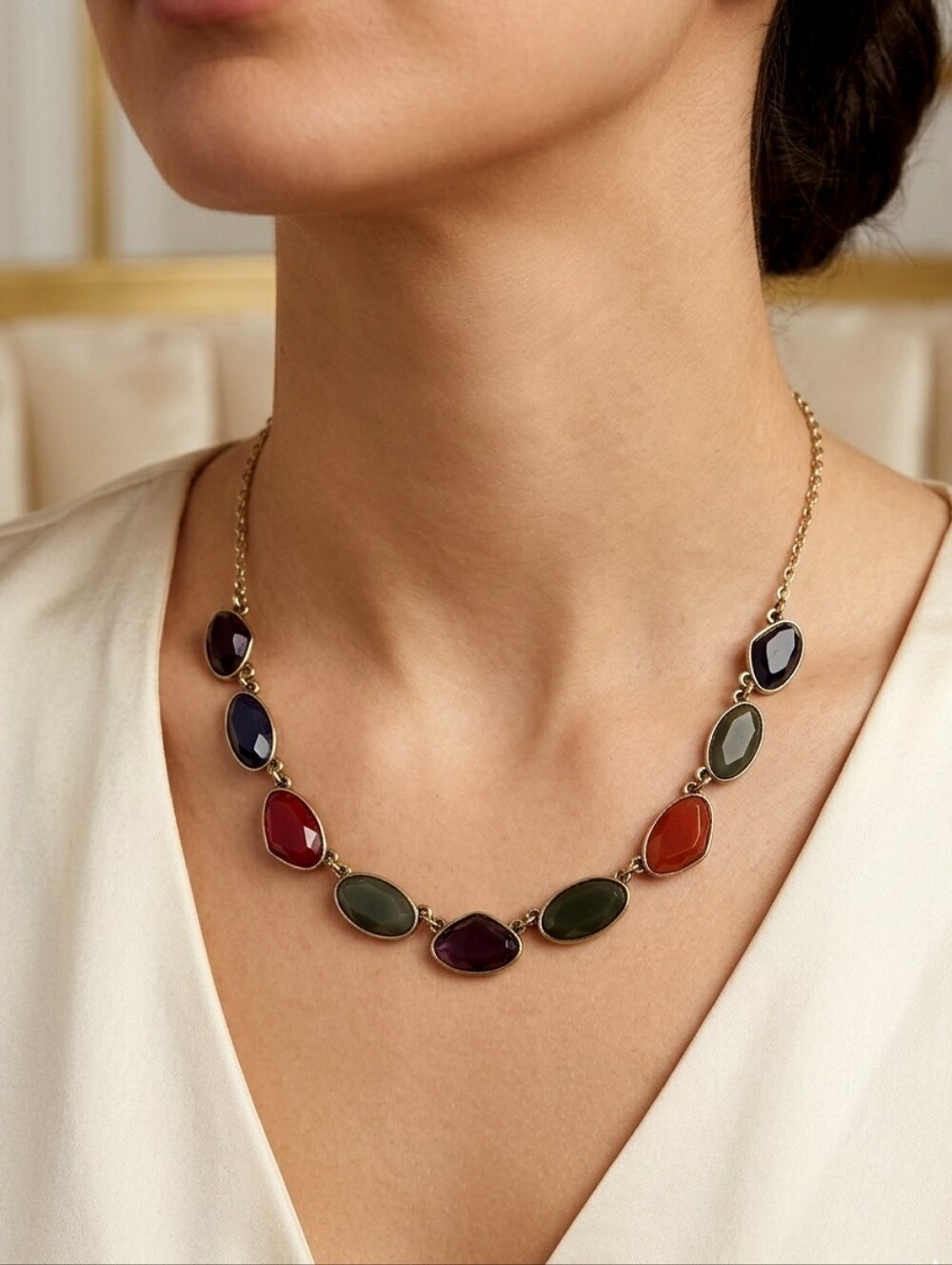 Liz Claiborne Multicolor Faceted Stone Necklace